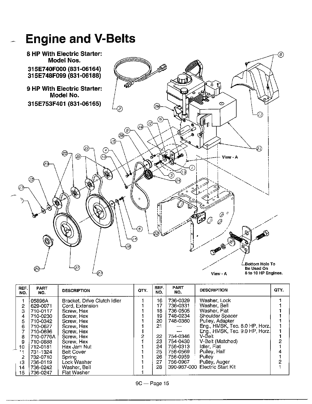 Engine and v-belts