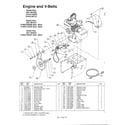 MTD 316E640F088 engine and v-belts diagram