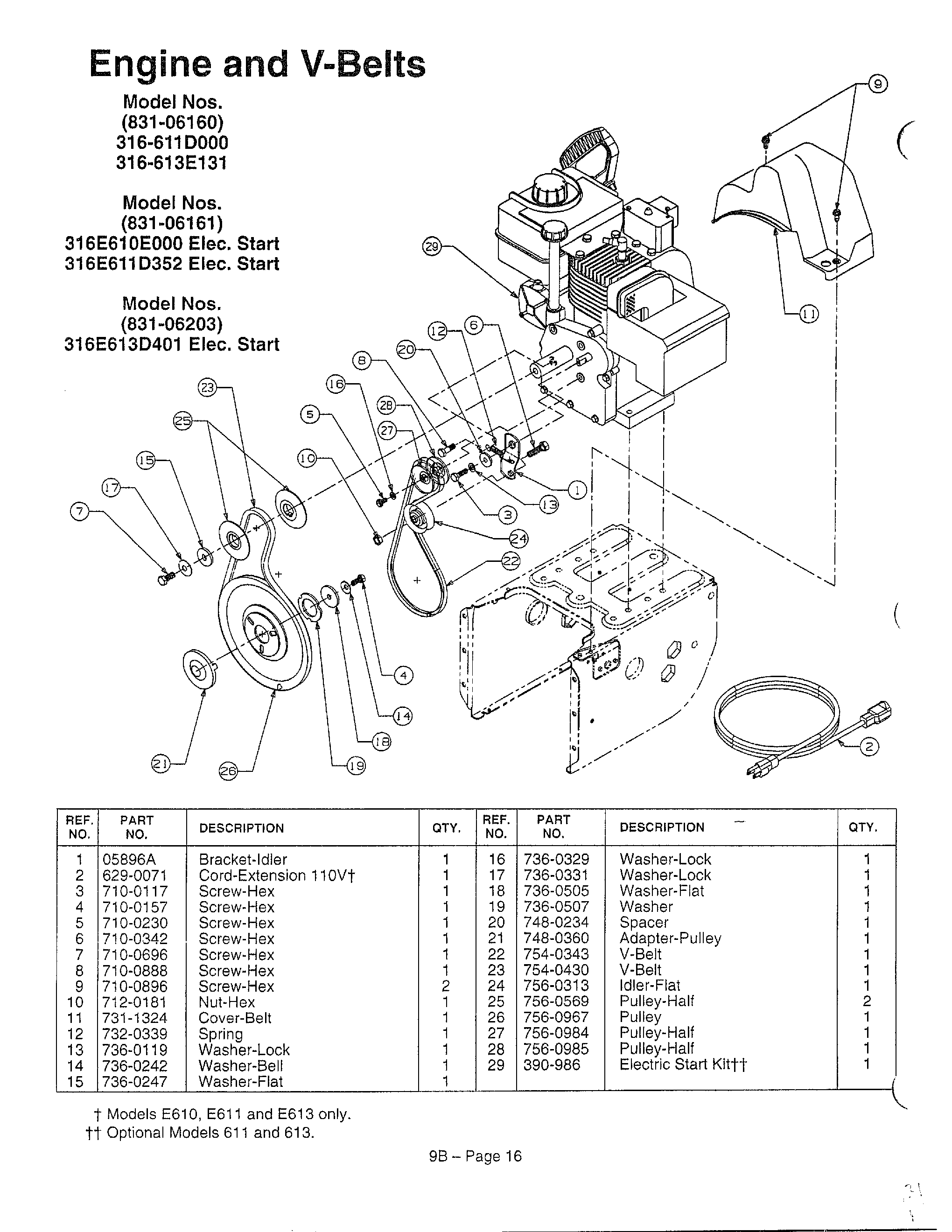 Engine and v-belts