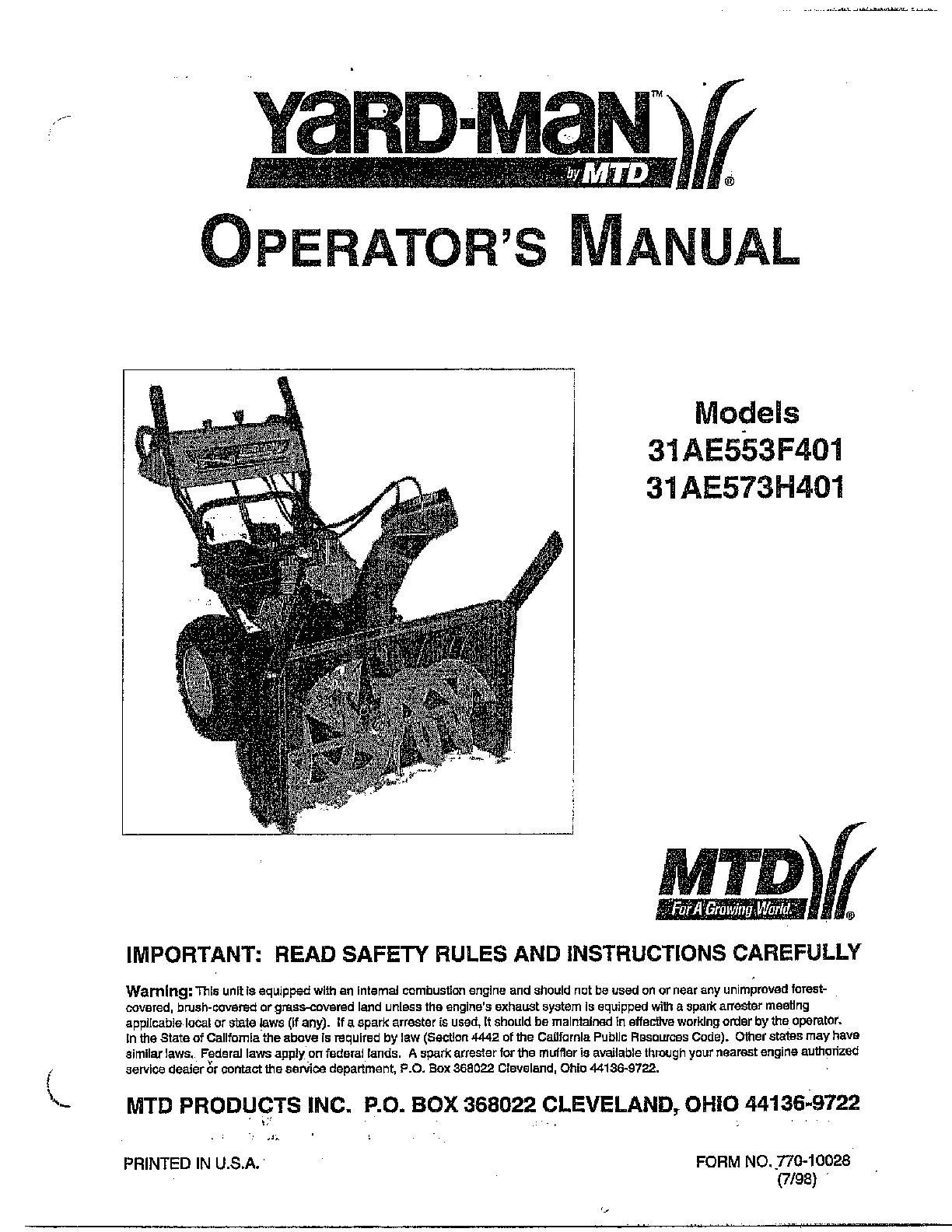 Operator`s manual cover