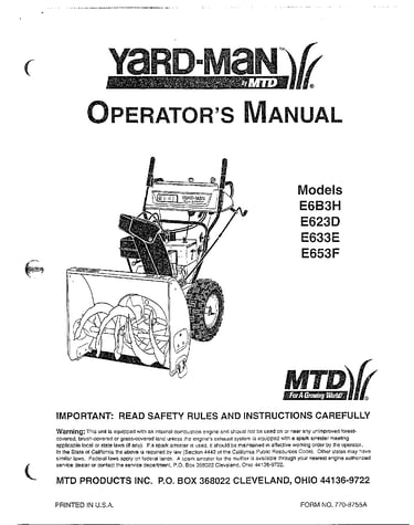 Operator`s manual cover