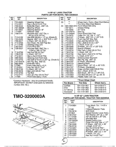 42" lawn tractor/wheel chart page 2