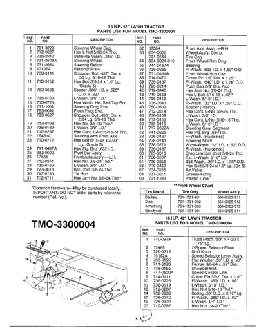 42" lawn tractor/wheel chart page 2