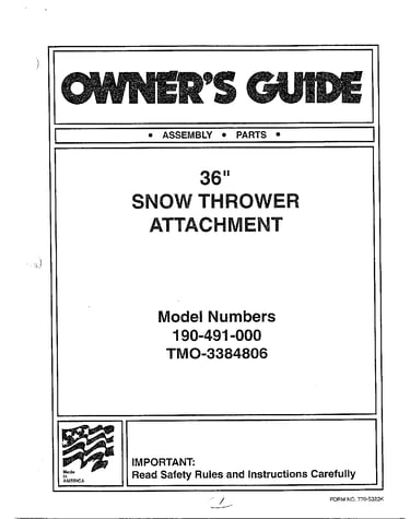 36" snow thrower attachment