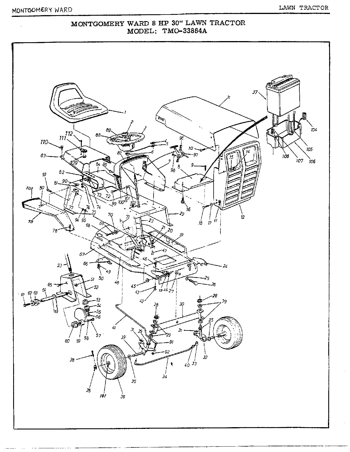 8 HP 30" LAWN TRACTOR/WHEEL CHART