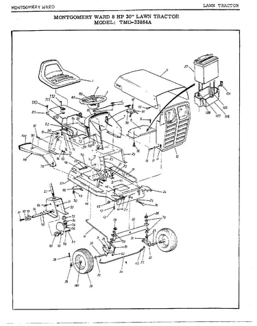 8 hp 30" lawn tractor/wheel chart