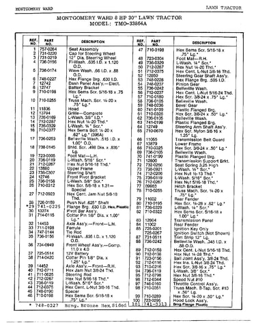 8 hp 30" lawn tractor/wheel chart page 2