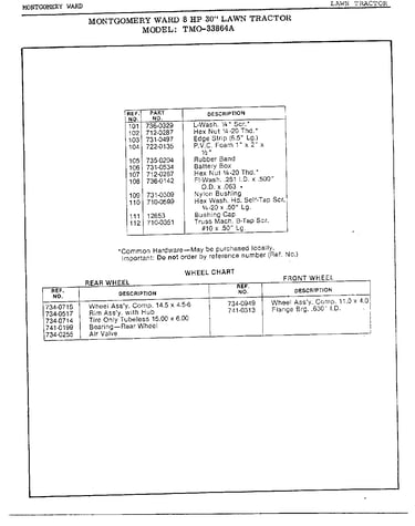 8 hp 30" lawn tractor/wheel chart page 3