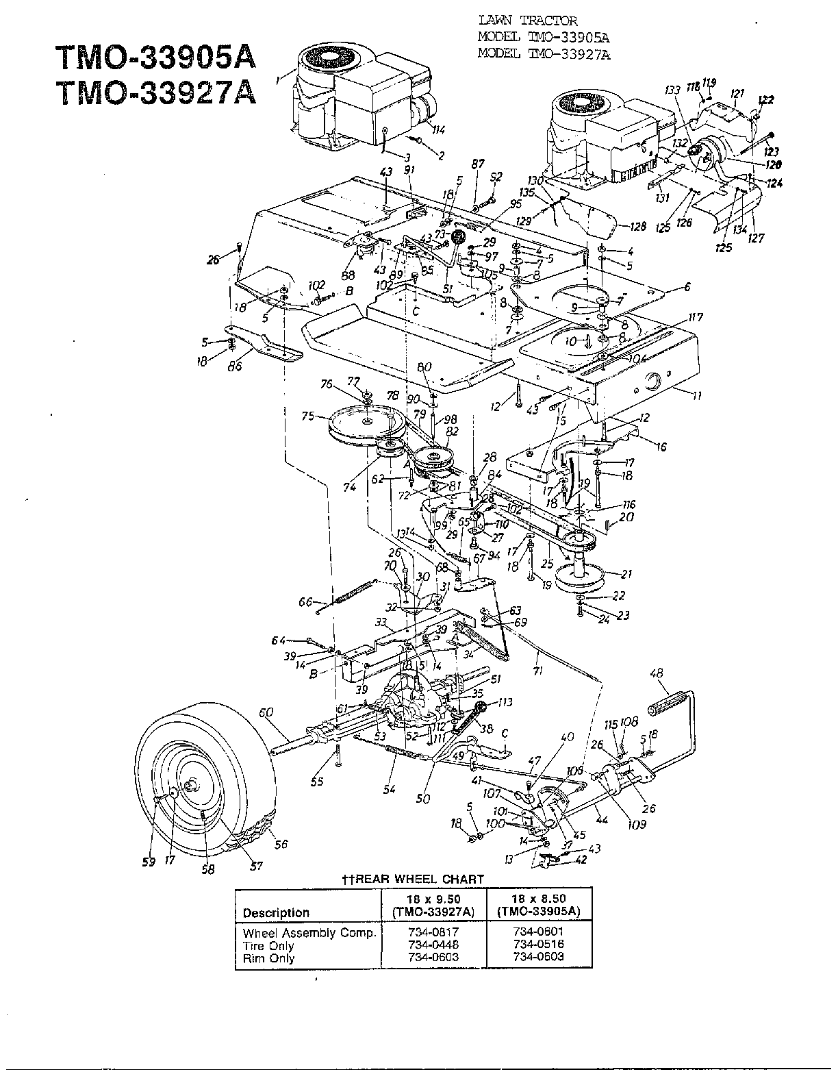 12HP 38" LAWN TRACTORS/WHEEL CHART