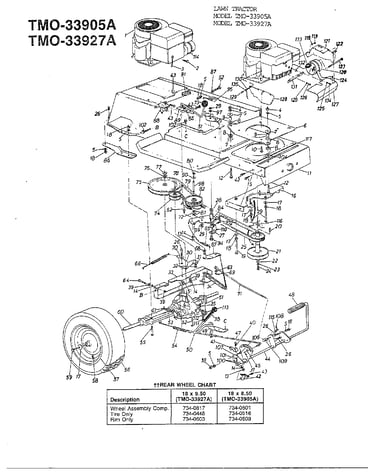 12hp 38" lawn tractors/wheel chart