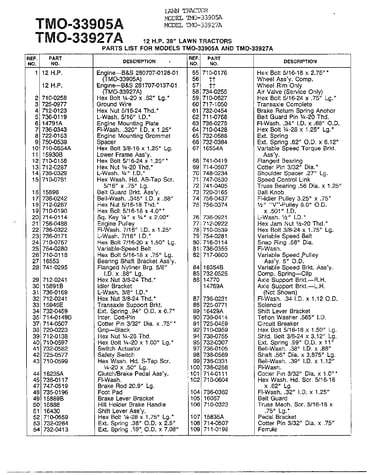 12hp 38" lawn tractors/wheel chart page 2