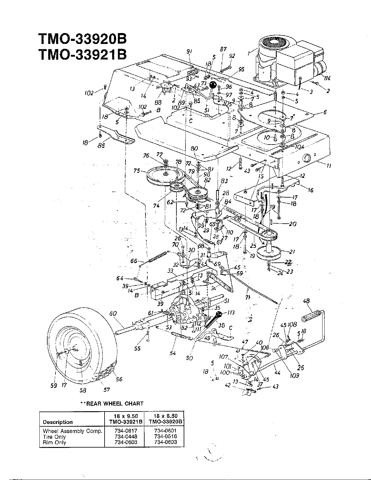 12hp/38" tractor/wheel chart