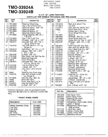 12hp 38" lawn tractor/wheel chart page 2