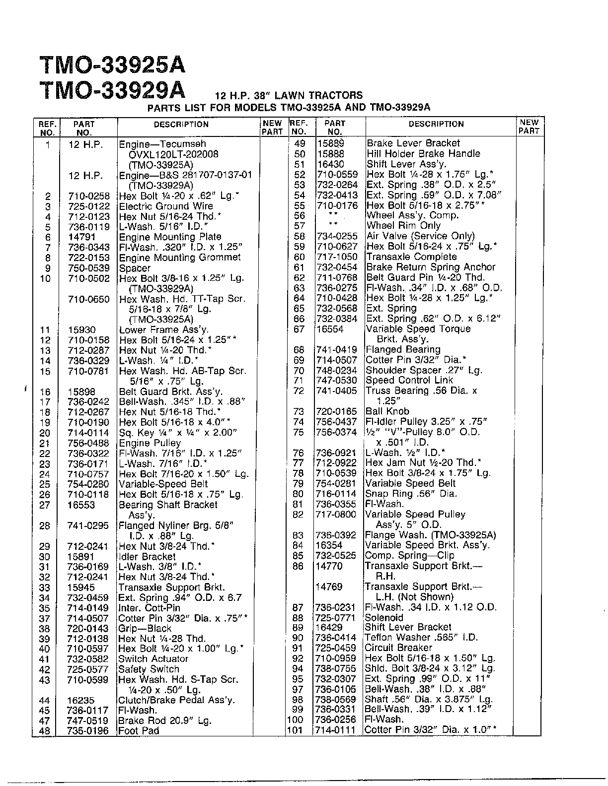 12hp/38" tractor/rear whl chrt page 2