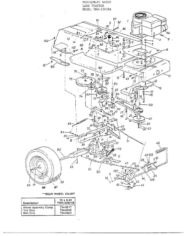 12hp 38" lawn tractor/wheel chart