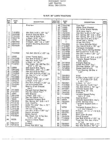 12hp 38" lawn tractor/wheel chart page 2