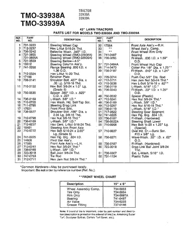 42" lawn tractors/wheel chart page 2