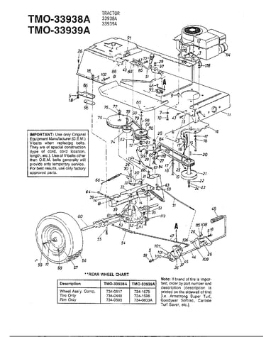 42" tractors/wheel and muffler chart