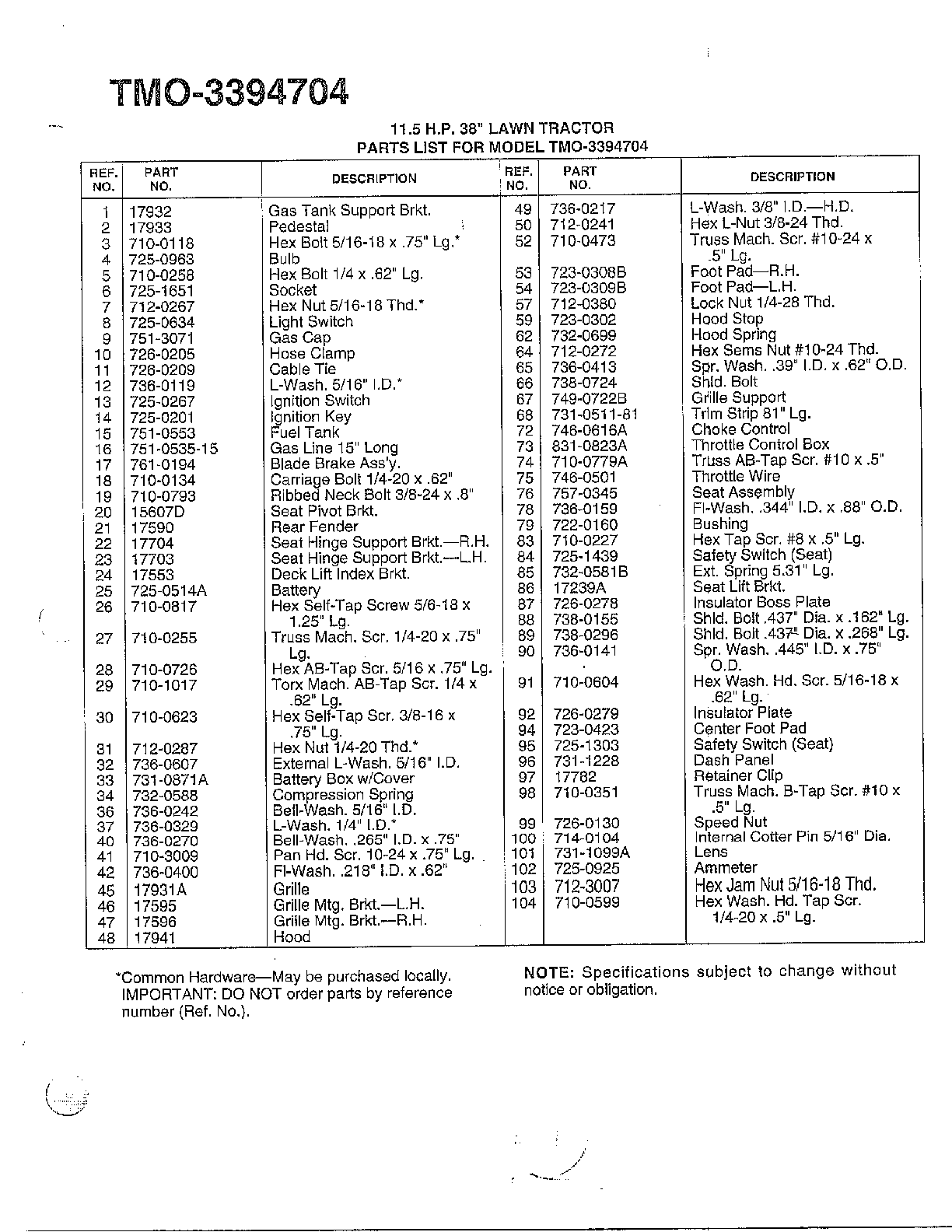 11.5 hp 38" lawn tractor page 2