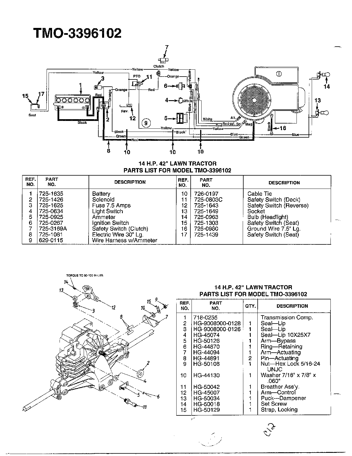 14hp 42" electrical/transmission