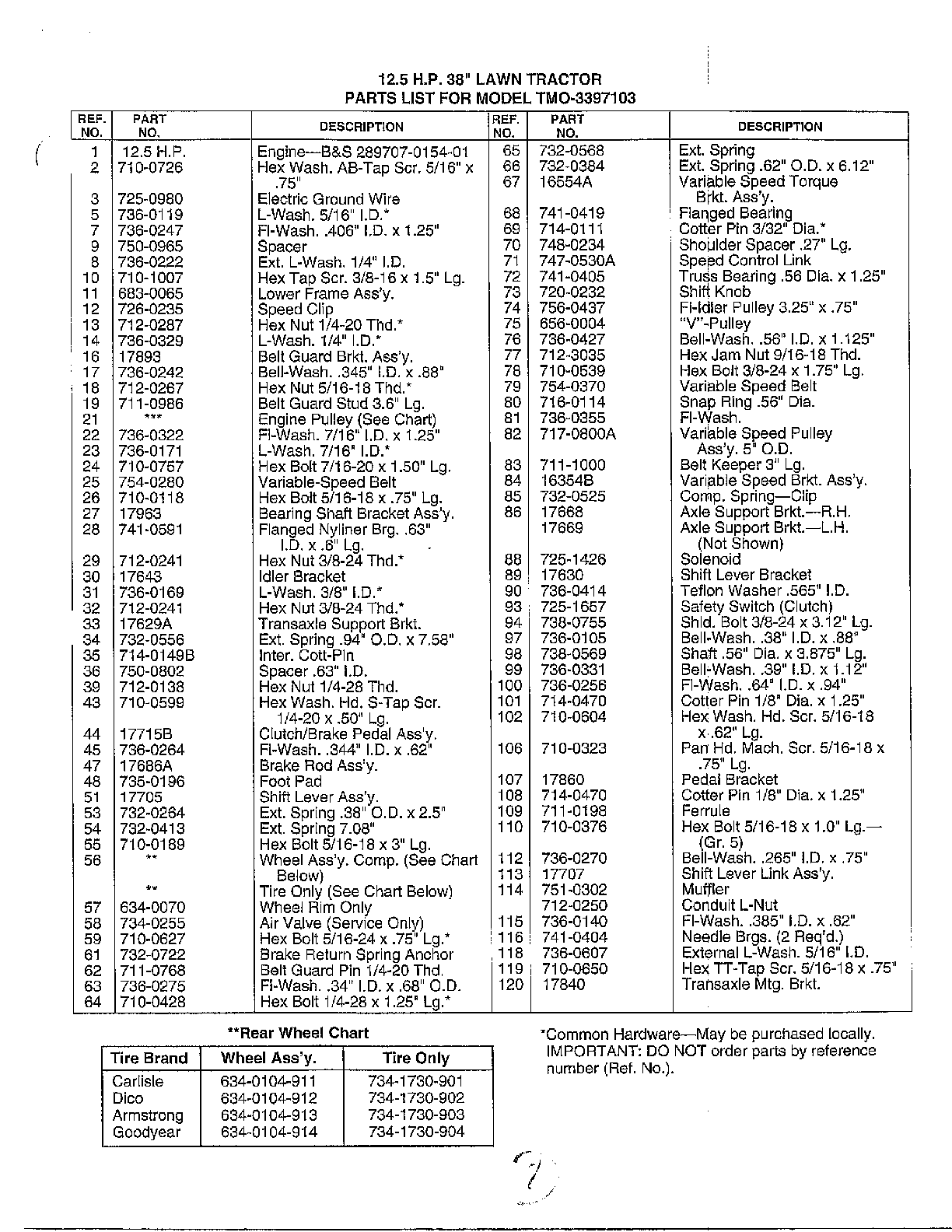 38" lawn tractor/wheel chart page 4