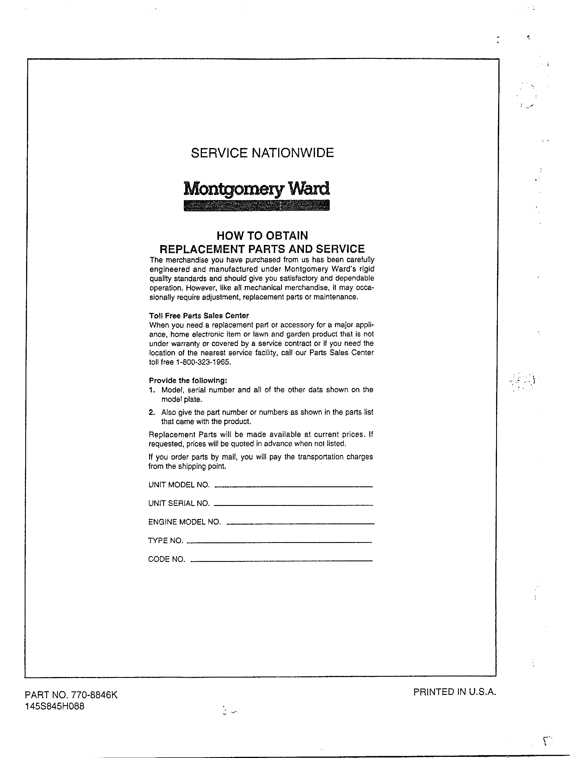 Service sheet