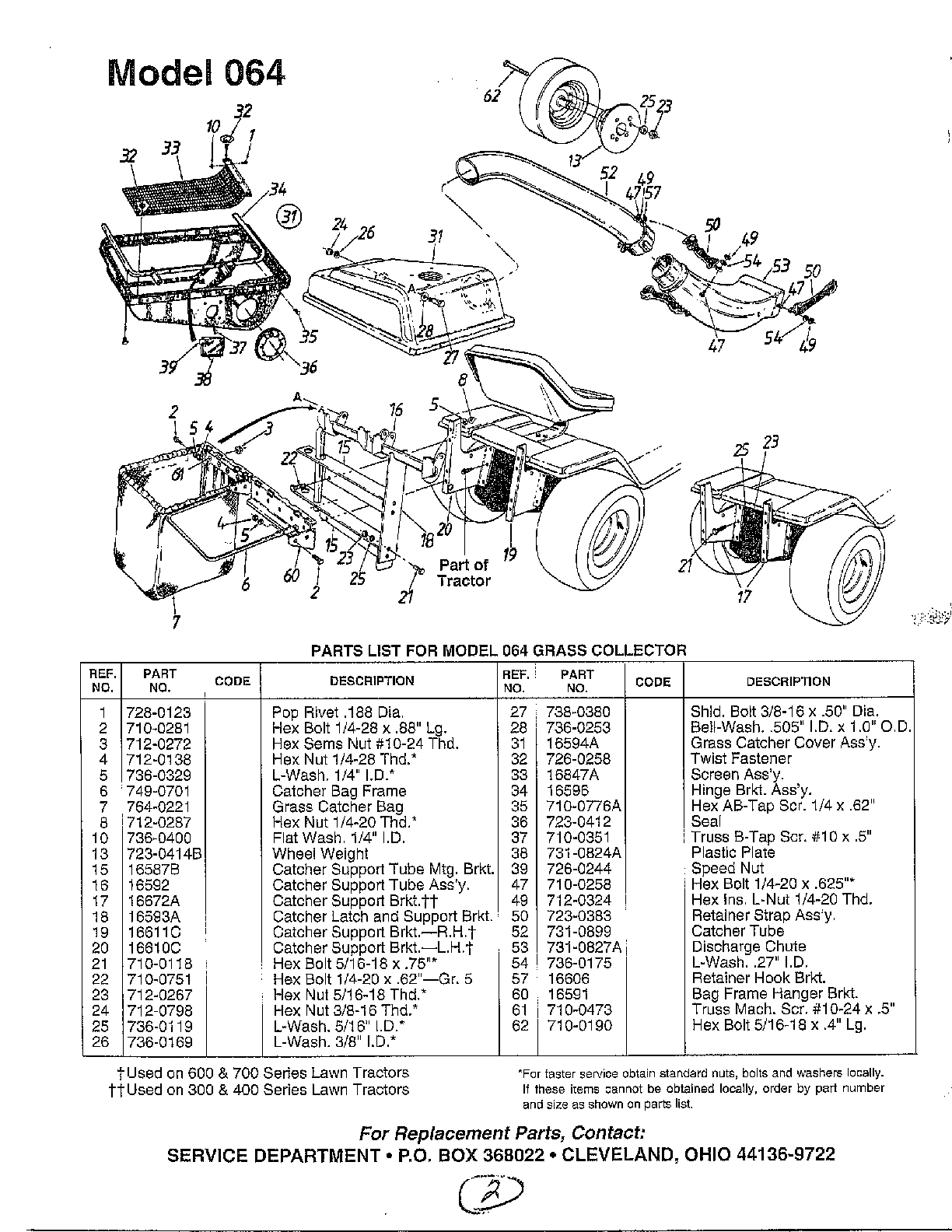 Parts list for 064 grass collector