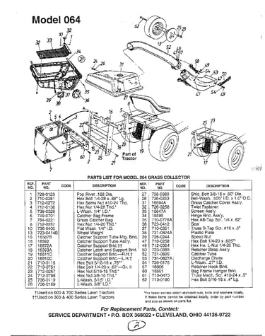 Parts list for 064 grass collector