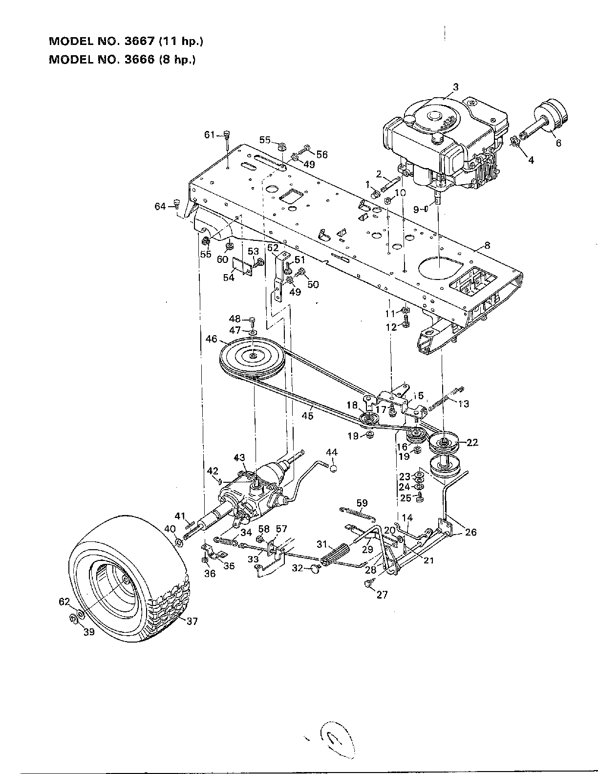 Engine/frame/muffler/wheels