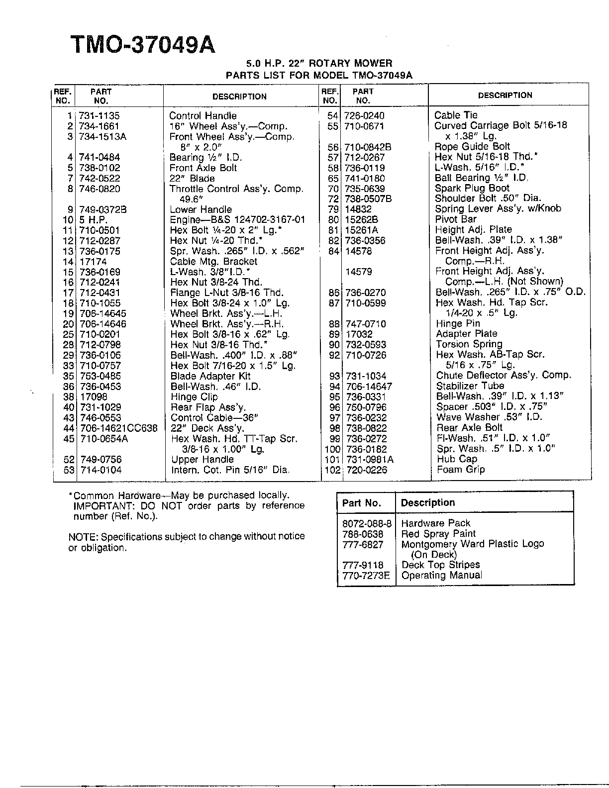 5.0hp 22" rotary mower page 2