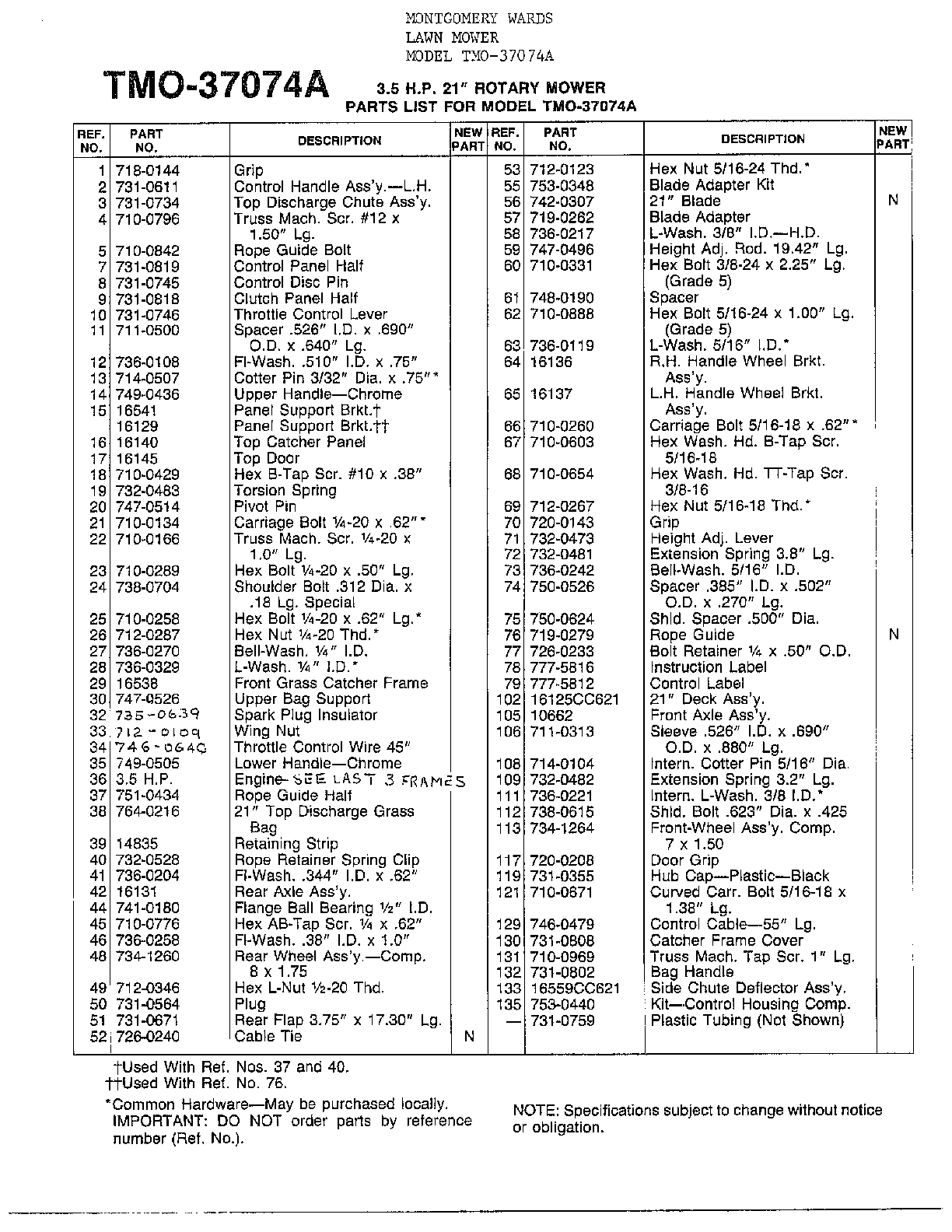 3.5 hp 21" rotary/note page 2