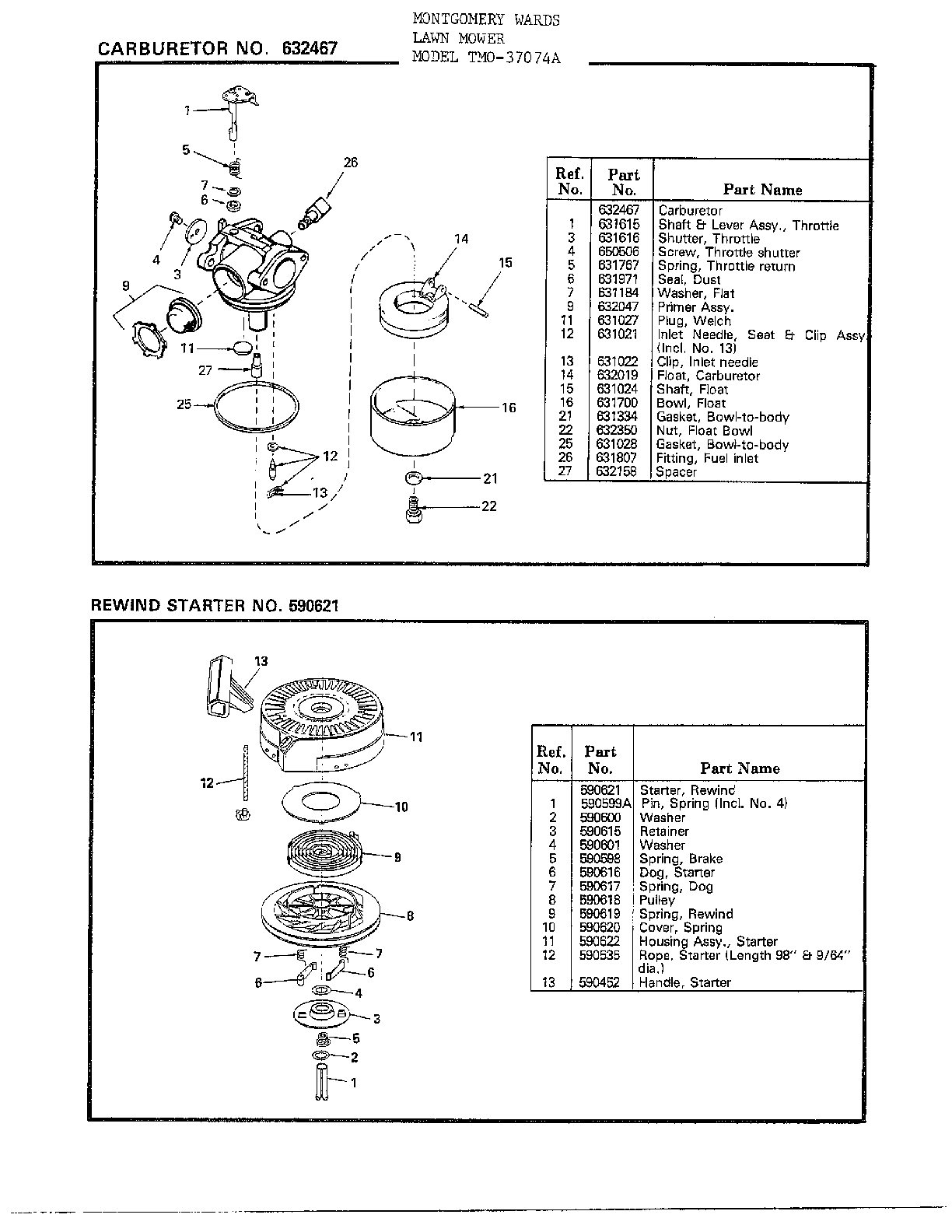 Carburetor/rewind starter