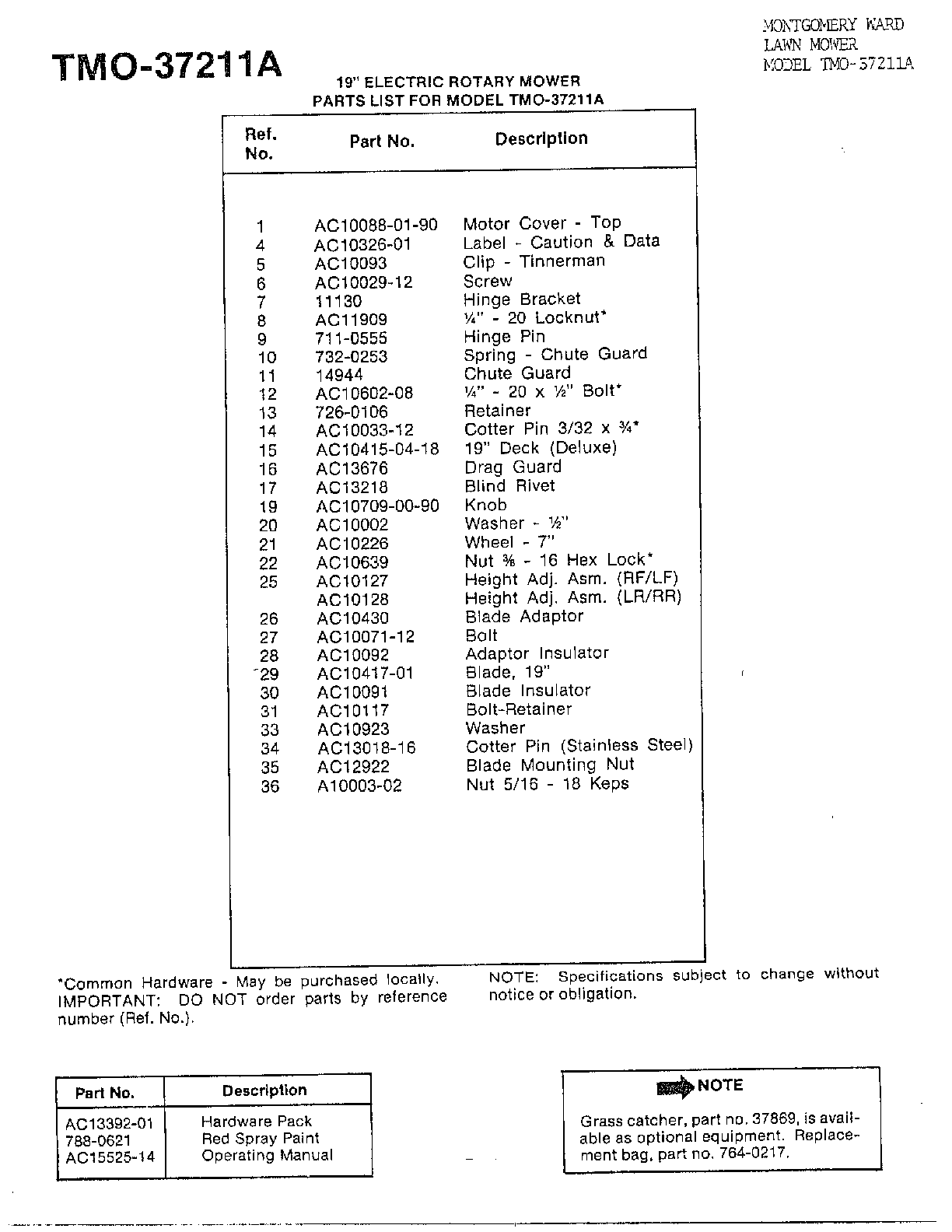 19" ELECTRICAL MOWER-DECK AND BLADE Page 2