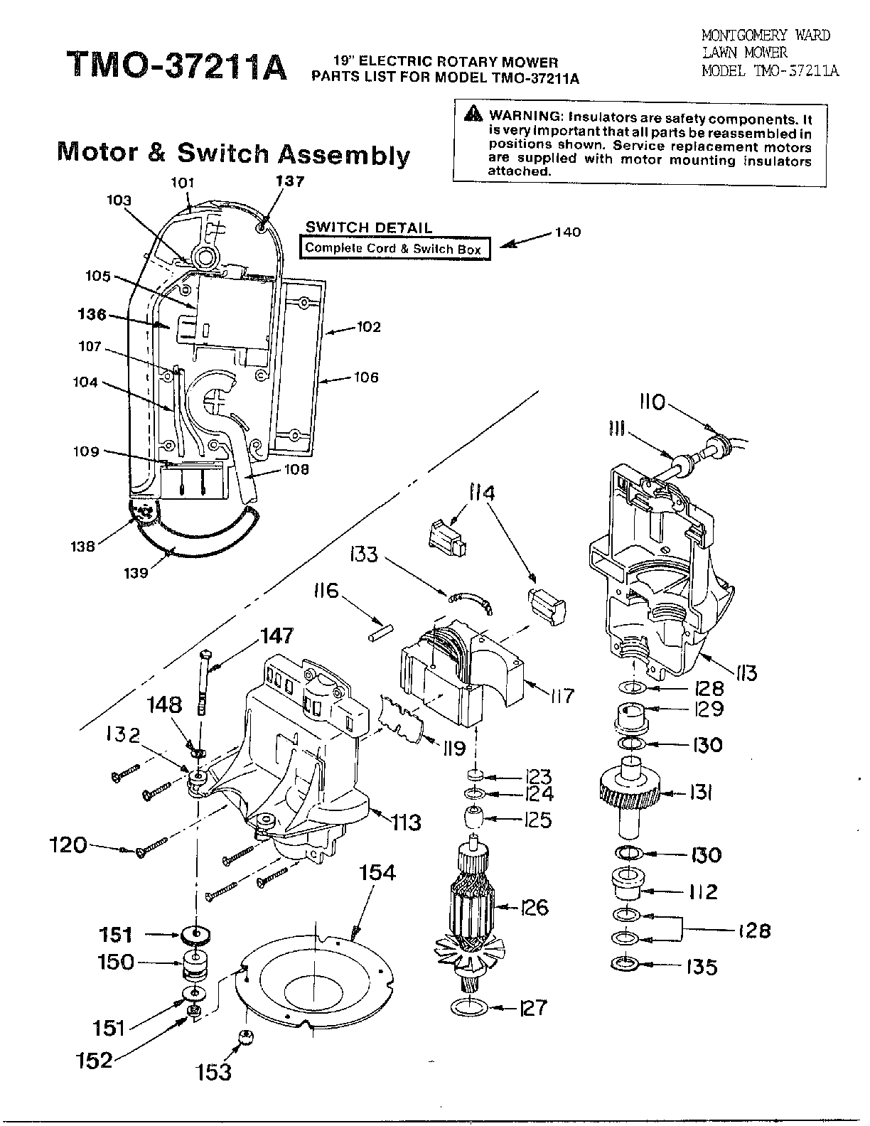 19" ELECTRICAL MOWER-MOTOR/SWITCH
