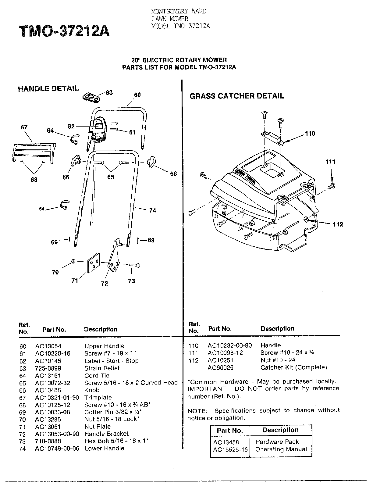 20" electric mower-handle/catcher