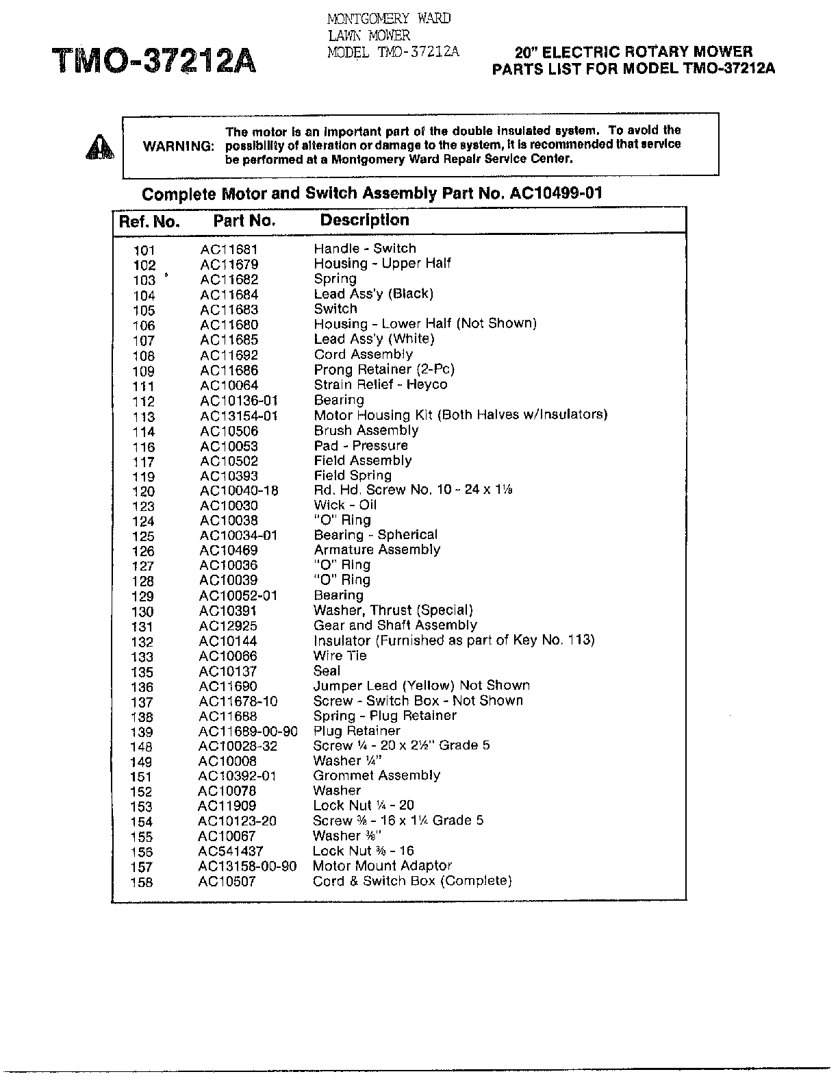 20" electric mower/motor and switch page 2