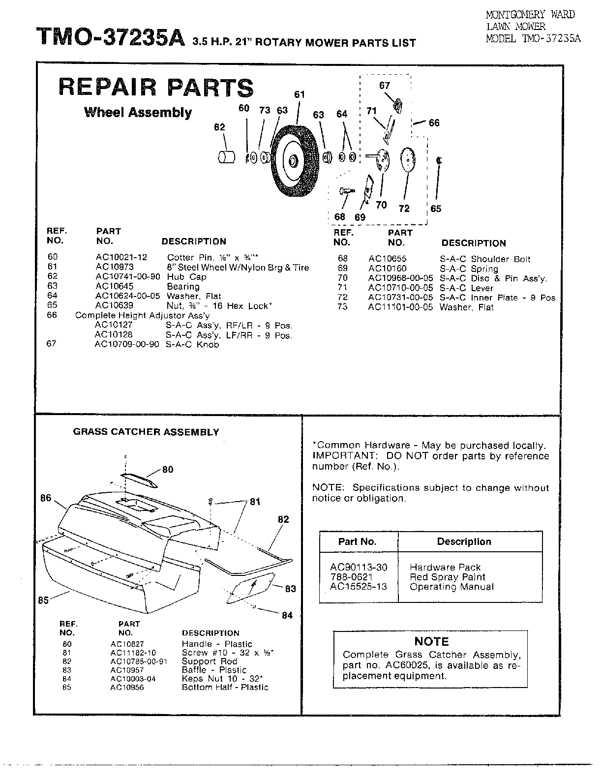 3.5hp 21" mower-wheels/grass catcher