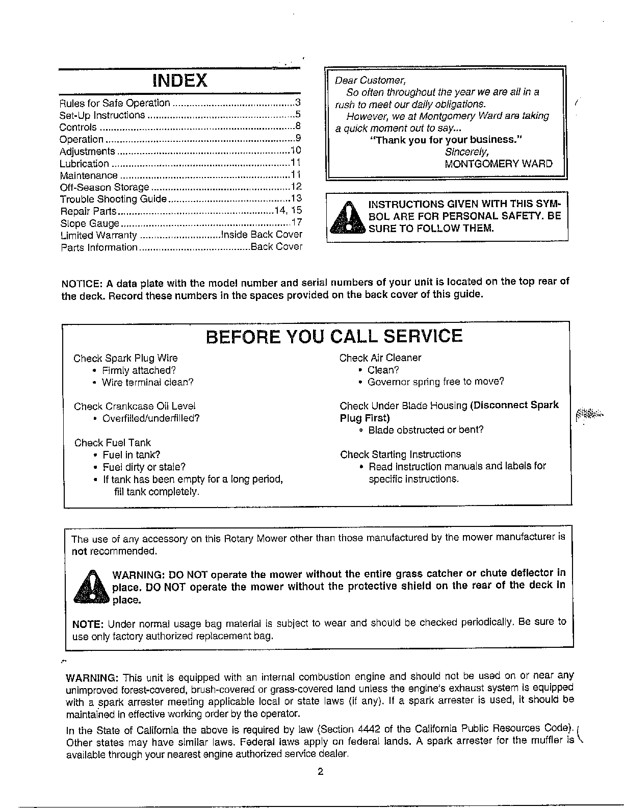 Index/before you call service