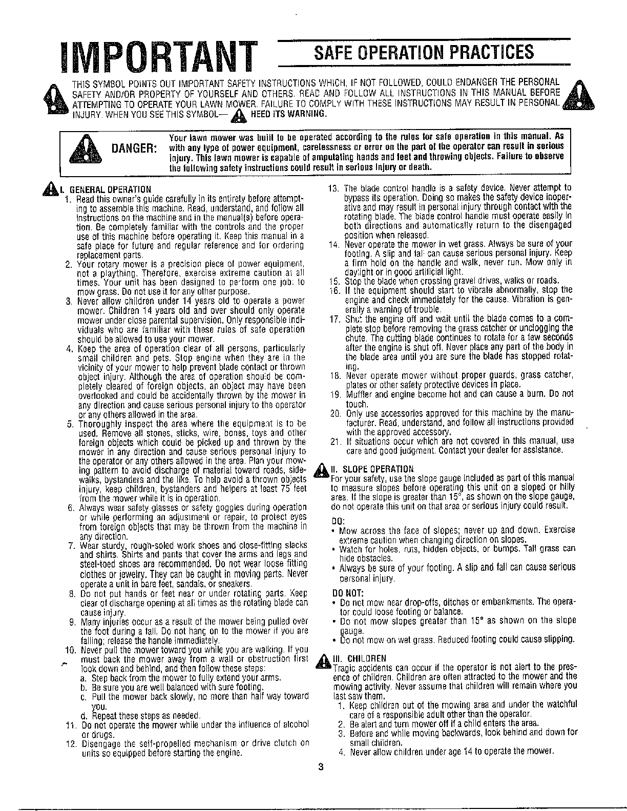 Safe operation practices