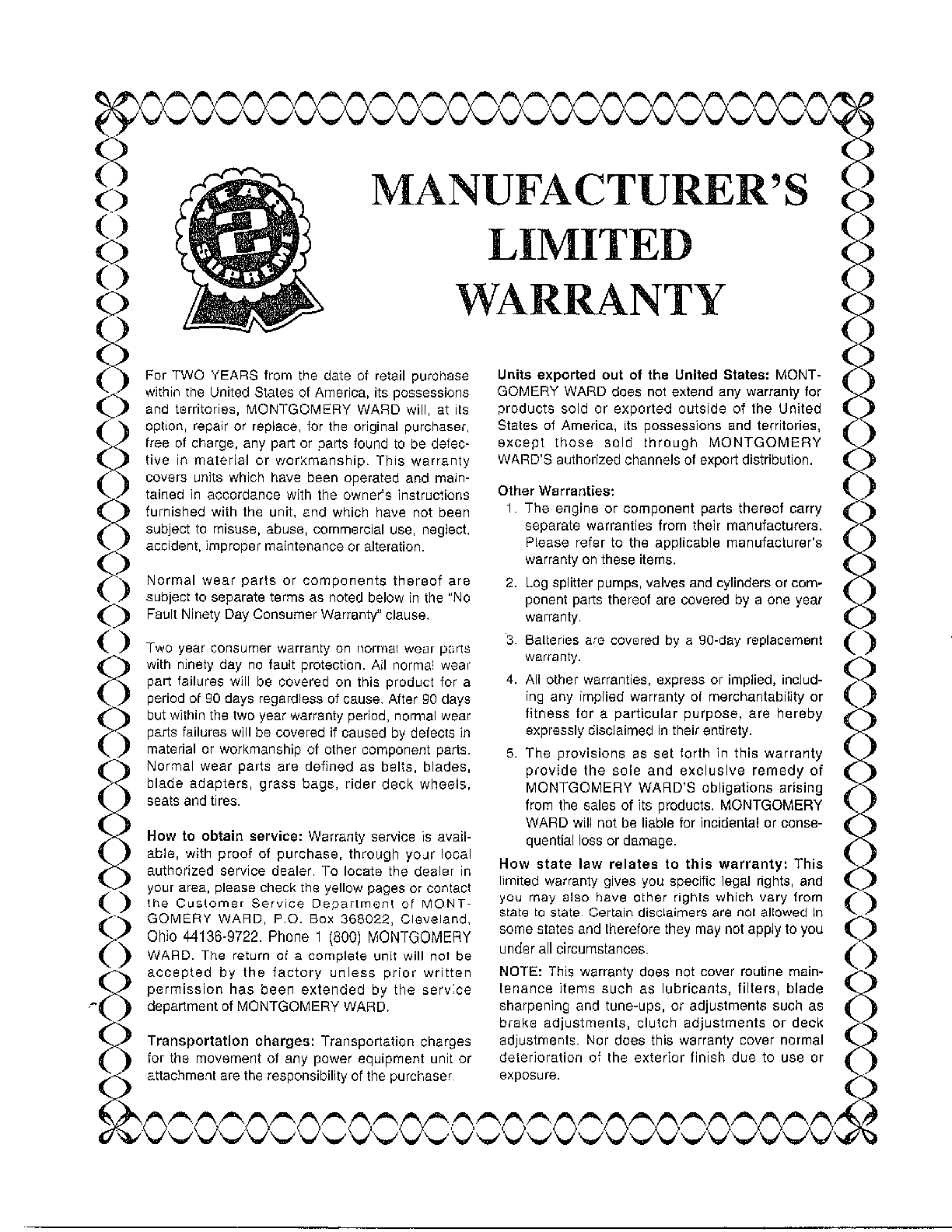 Limited warranty