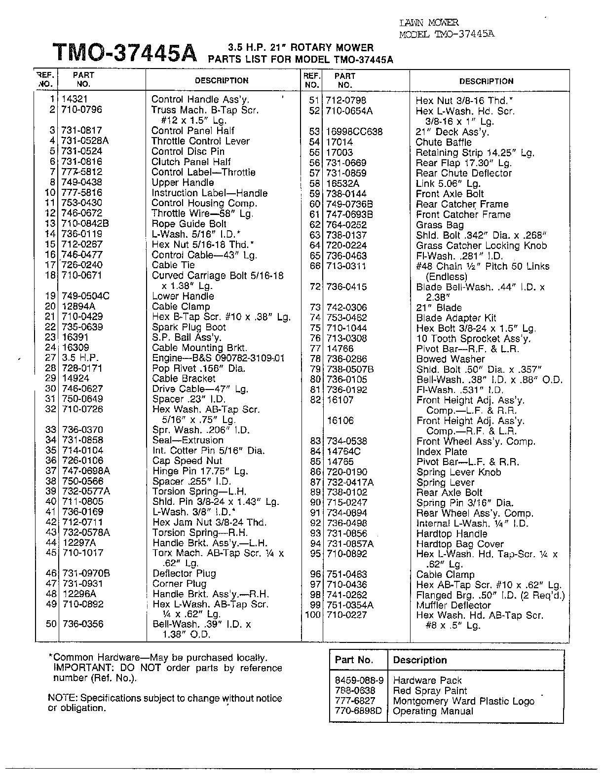 3.5HP 21" ROTARY MOWER/ACCESSORIES Page 2