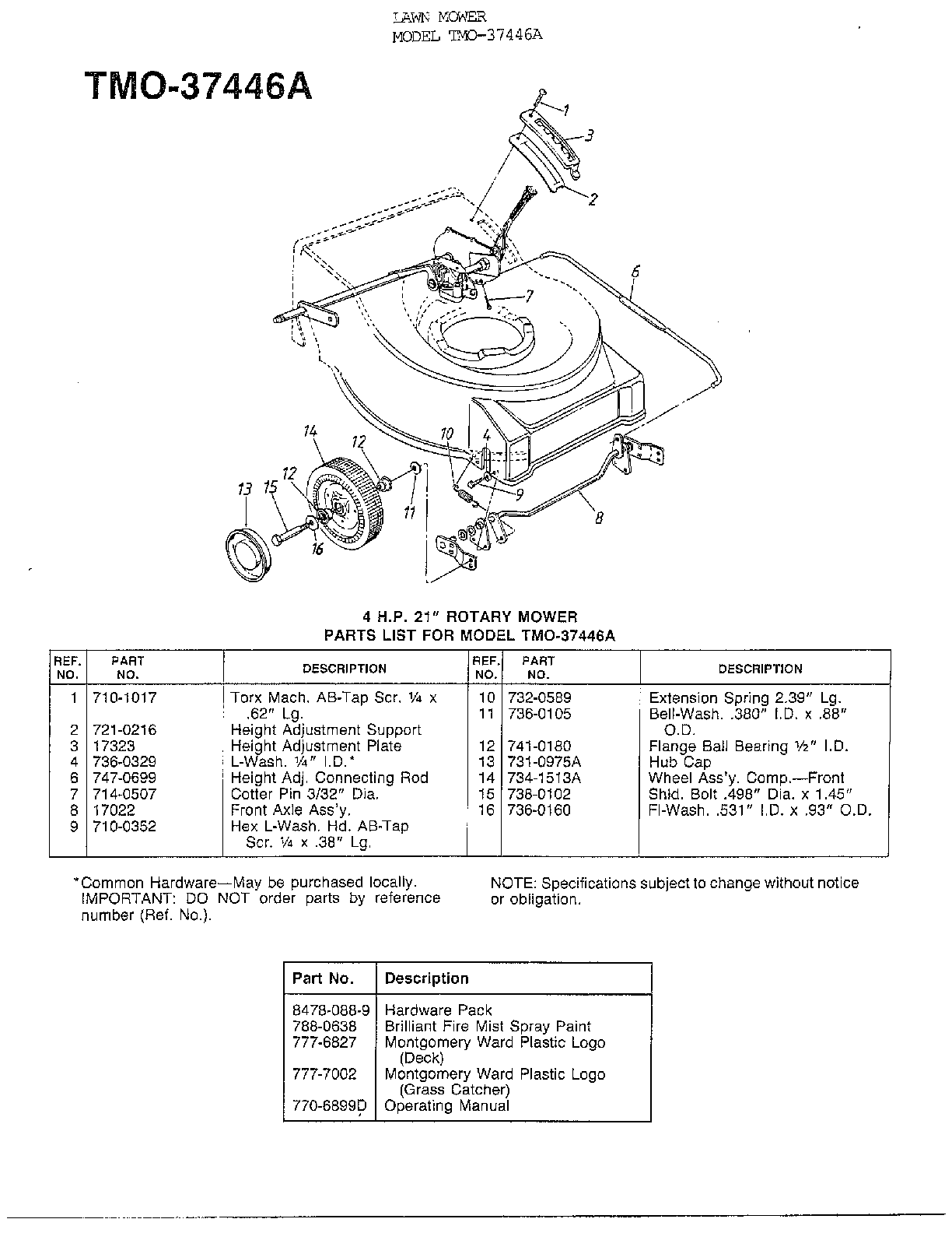 4hp 21" rotary mower/accessories