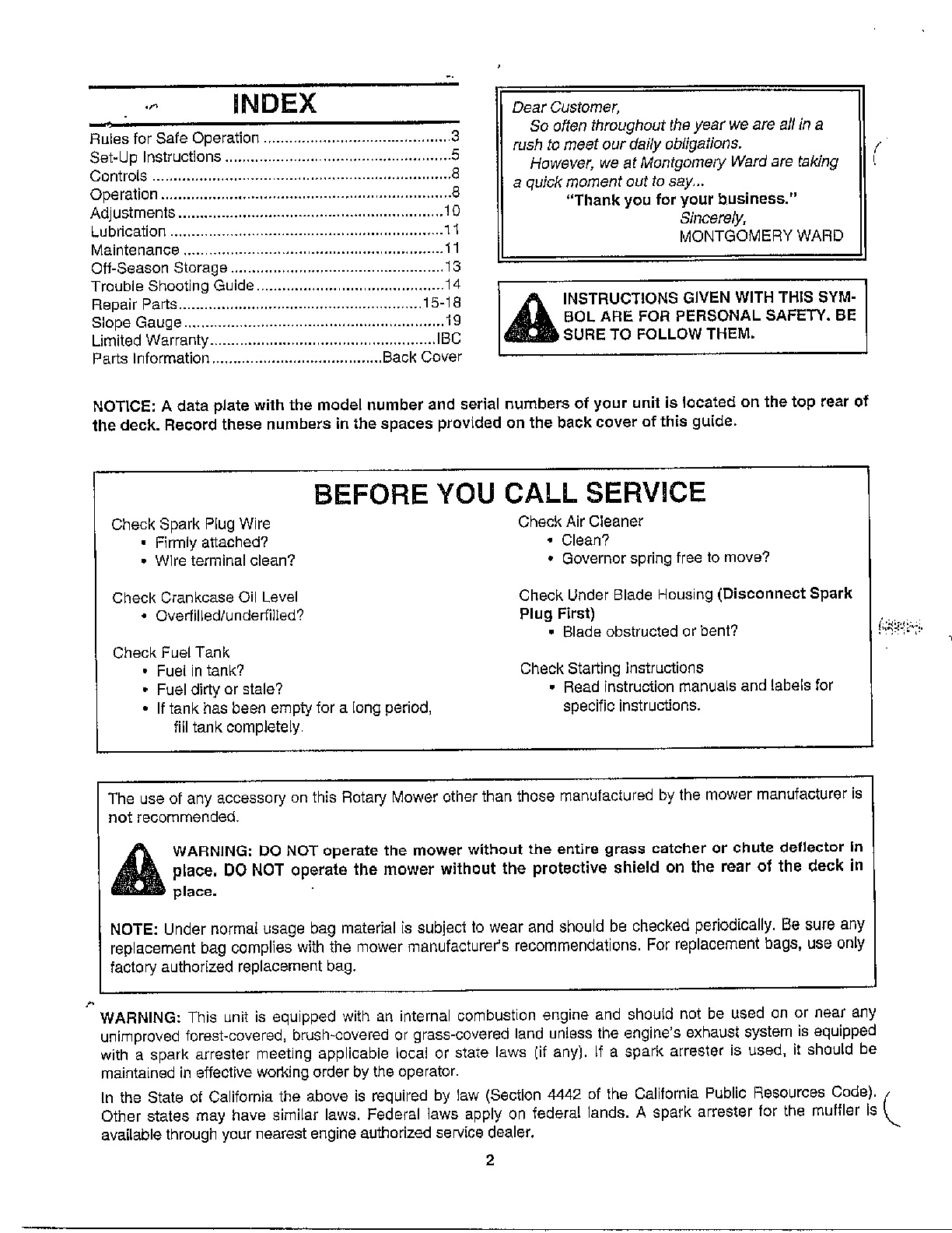 Index/before you call service