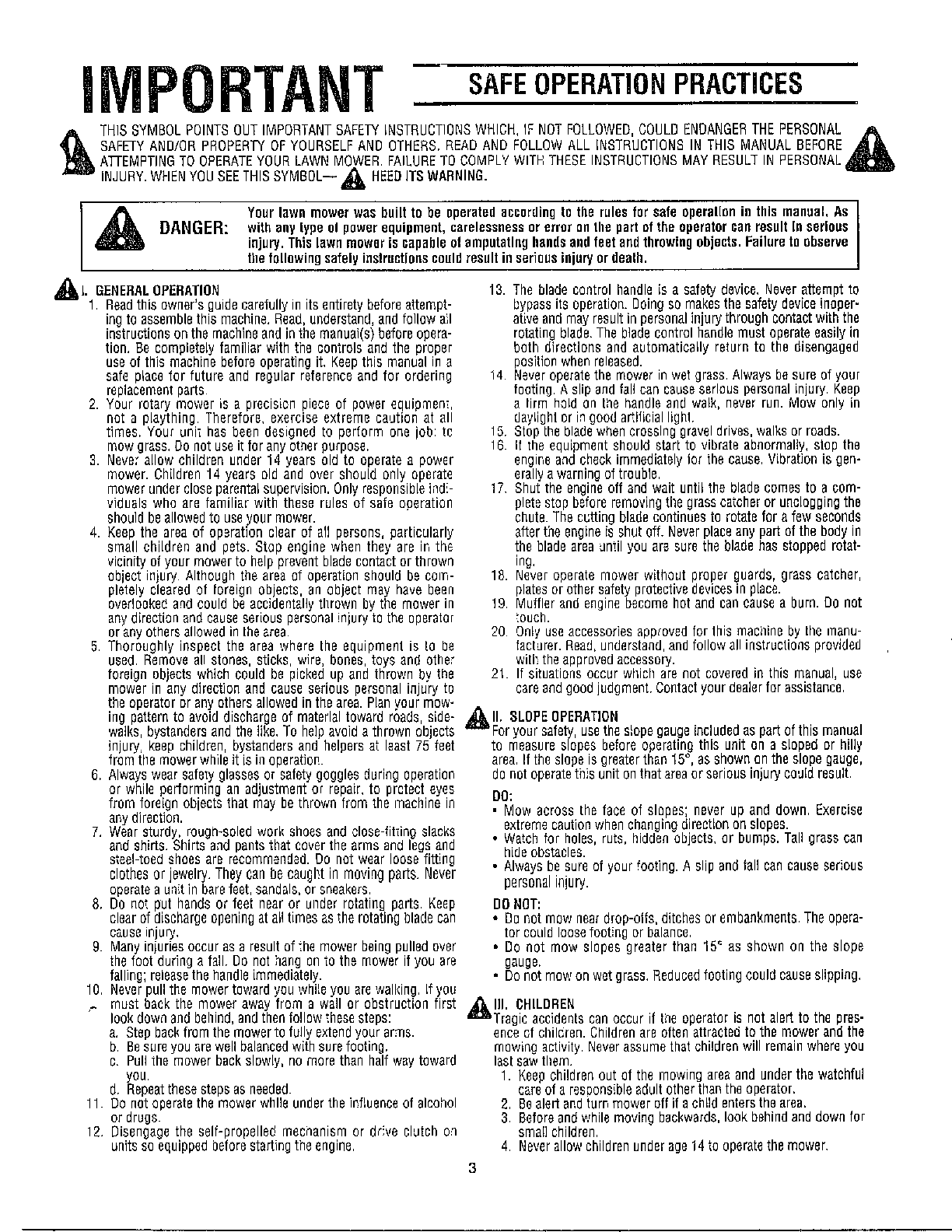 Safe operation practices