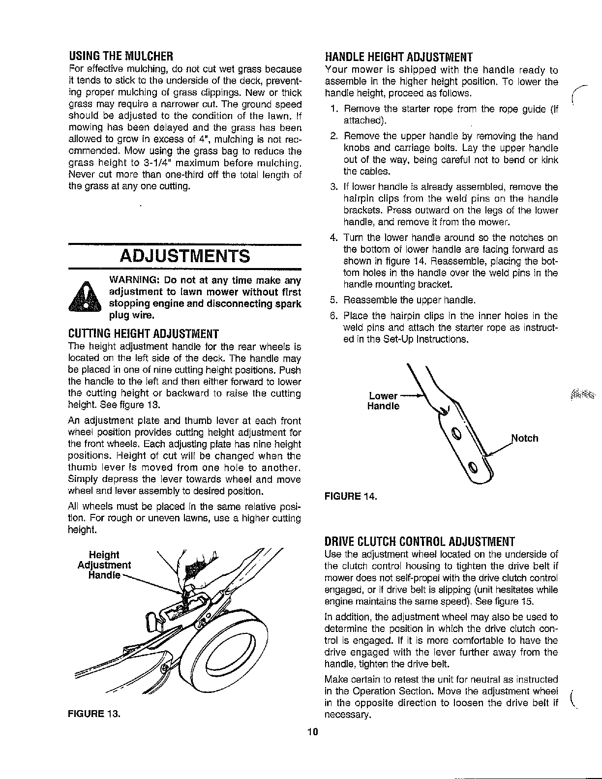 Operation/adjustments