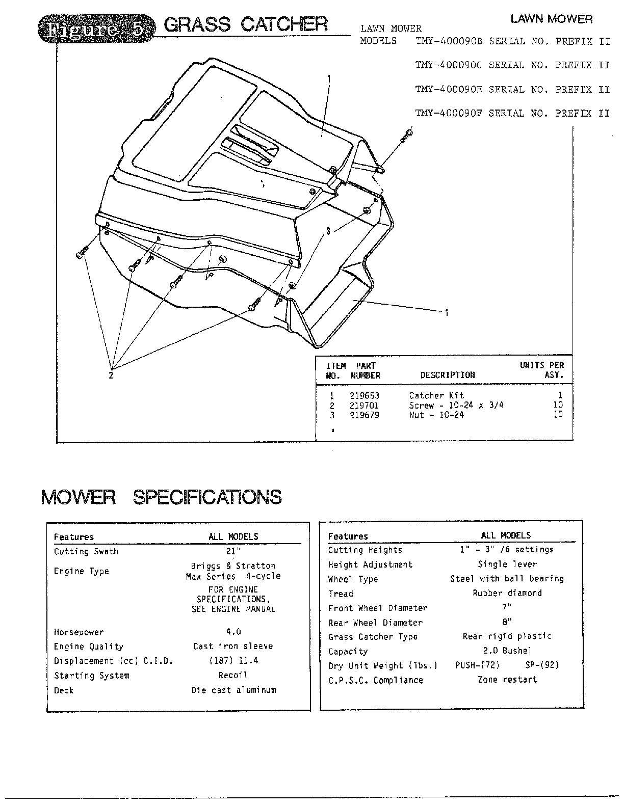 Grass catcher/fig. 5/mower specs