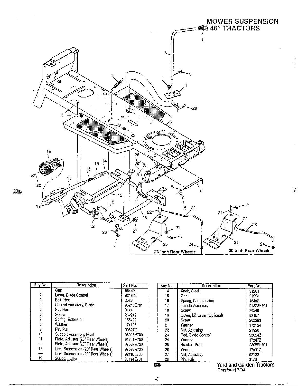 Mower suspension 46" tractors