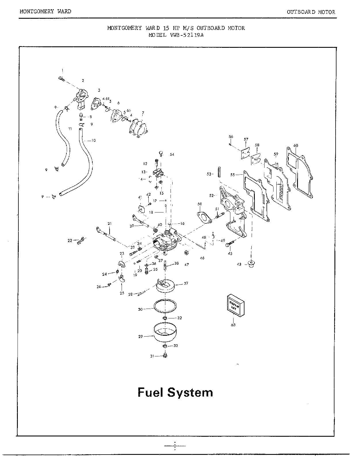 15hp m/s outboard motor/fuel system