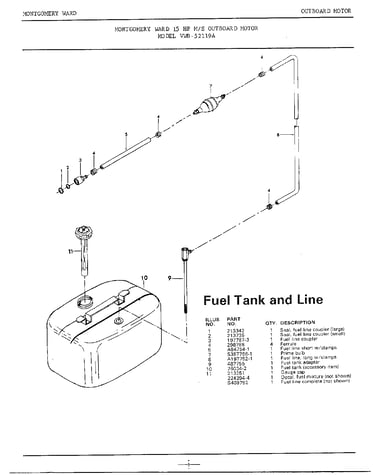 15hp outboard motor/fuel tank/line