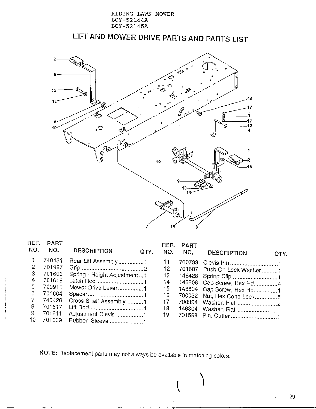 Lift and mower drive